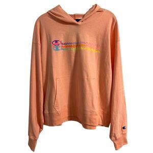 Champion Women’s Hooded Sweatshirt‎ Size Large Peach with Colorful Logo NWT